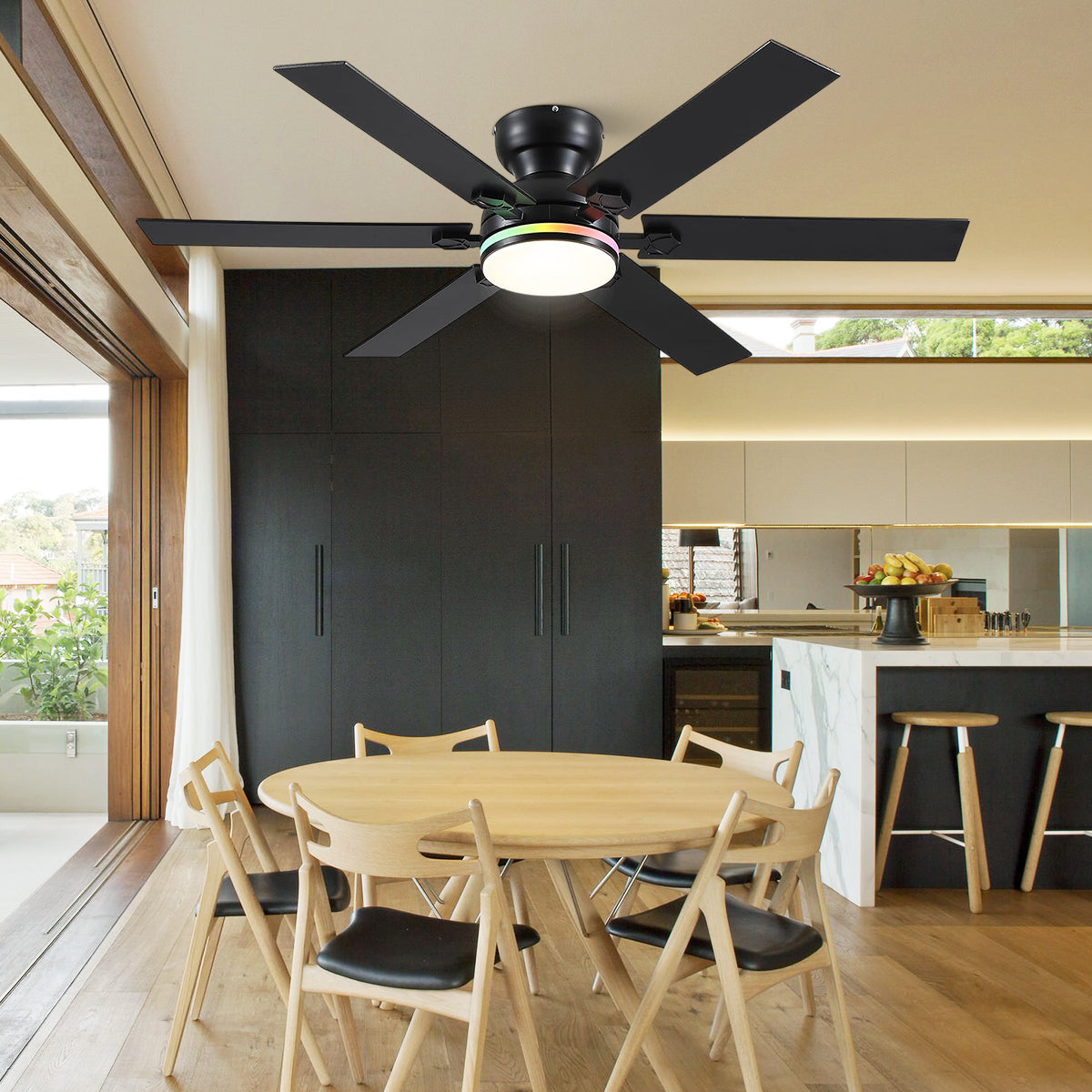 Modern Flush Mount Fans Light Ceiling Fans with Lights Black Low Profile Ceiling Fans 52“