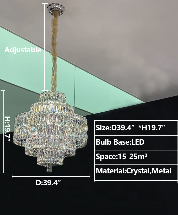 Delicate Light Luxury Multi-layers Silver Round Crystal Chandelier For Living/Dining Room/Bedroom/Cloakroom Chandeliers, Dining Room Kevinstudiolives 5 Layers: D 39.4"*H 19.7" Warm Light