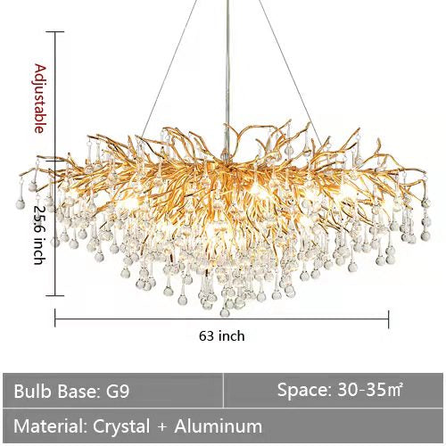 Stunning Tree Branch Crystal Chandelier With Clear Teardrop-shaped Glass Living/Dining Room Ceiling Lamp/Light Chandeliers Kevinstudiolives Rectangle L63”*W25.6”*H25.6”/15 Lights Gold Warm Light