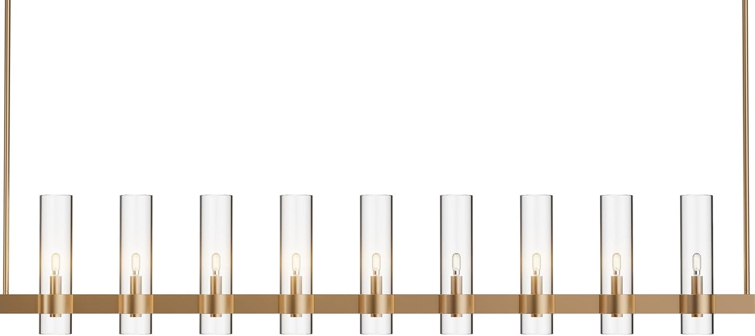 Brass Kitchen Island Lighting - 9-Light Linear Chandelier, Adjustable 61'' Modern Farmhouse