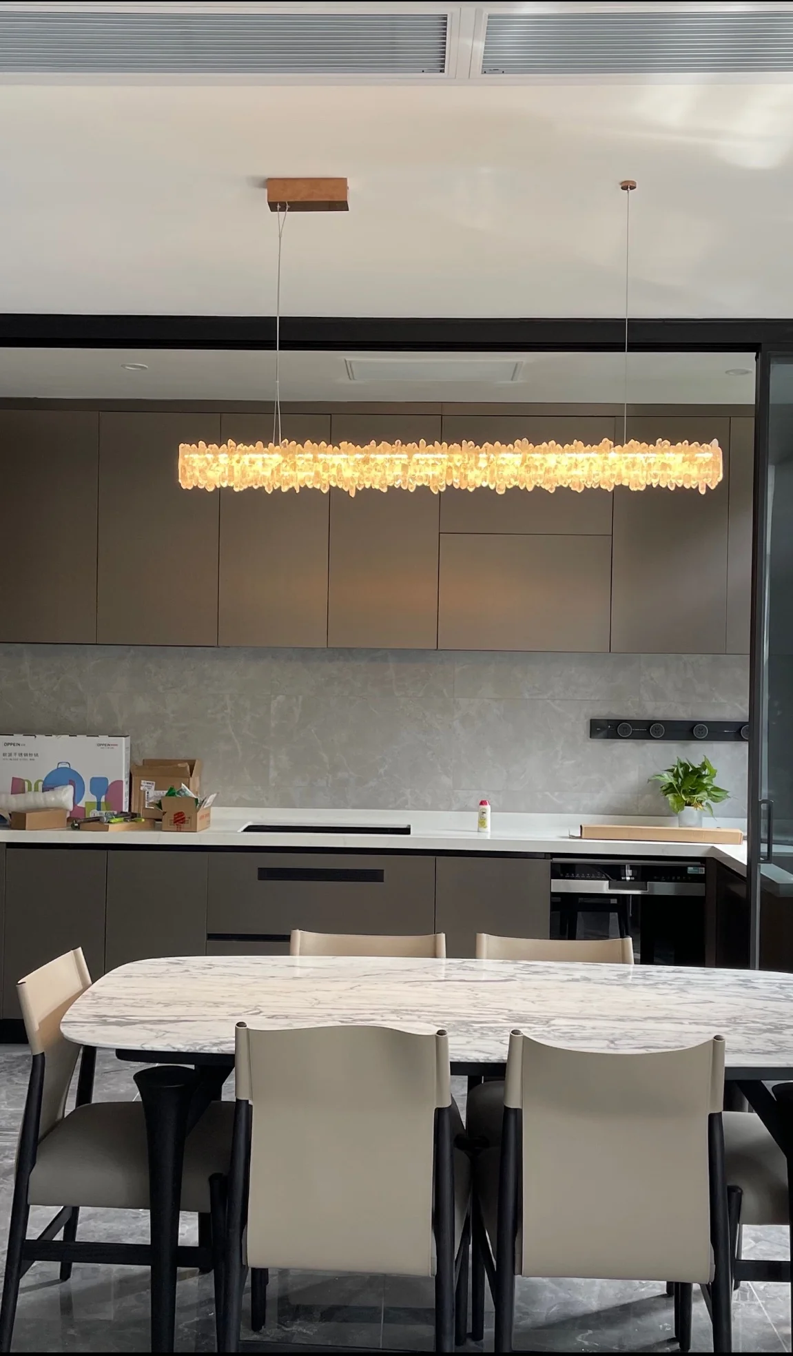 Rock Crystal Linear Chandelier