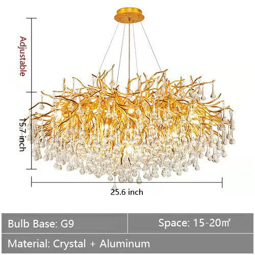 Stunning Tree Branch Crystal Chandelier With Clear Teardrop-shaped Glass Living/Dining Room Ceiling Lamp/Light Chandeliers Kevinstudiolives Round D25.6”*H15.8”/8 Lights Gold White Light