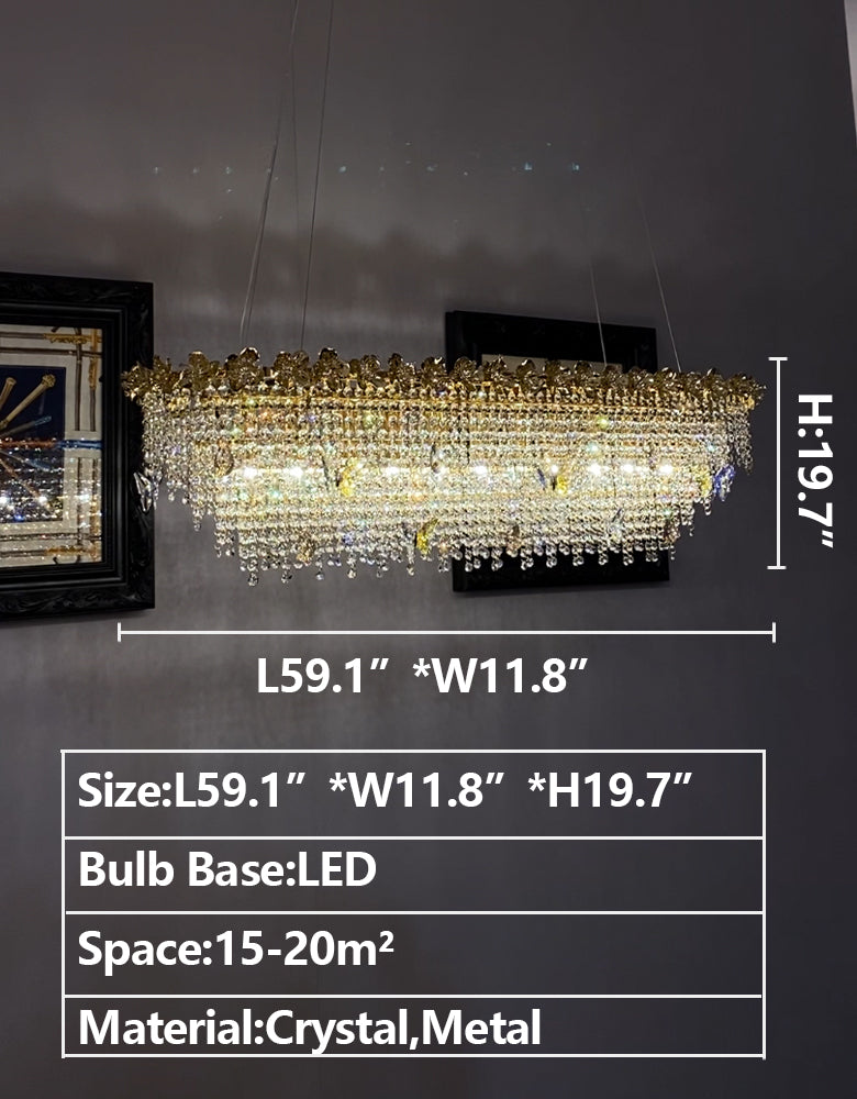 New Modern Luxury Rectangle Art Design Butterfly Crystal Chandelier for Kitchen Island/Dining Area Chandeliers Kevinstudiolives