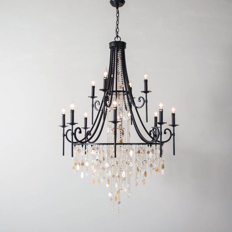 Seraphina French Vintage Crystal Large Chandelier Kevin Studio 37.4" D x 55.12" H/8+4 Lights Black