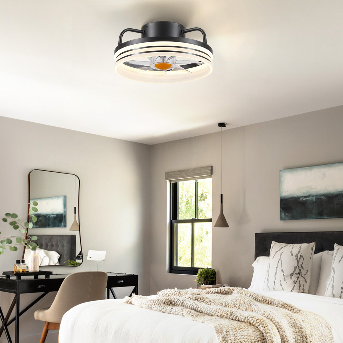 Modern LED Flush Mount Ceiling Fan Light 13"