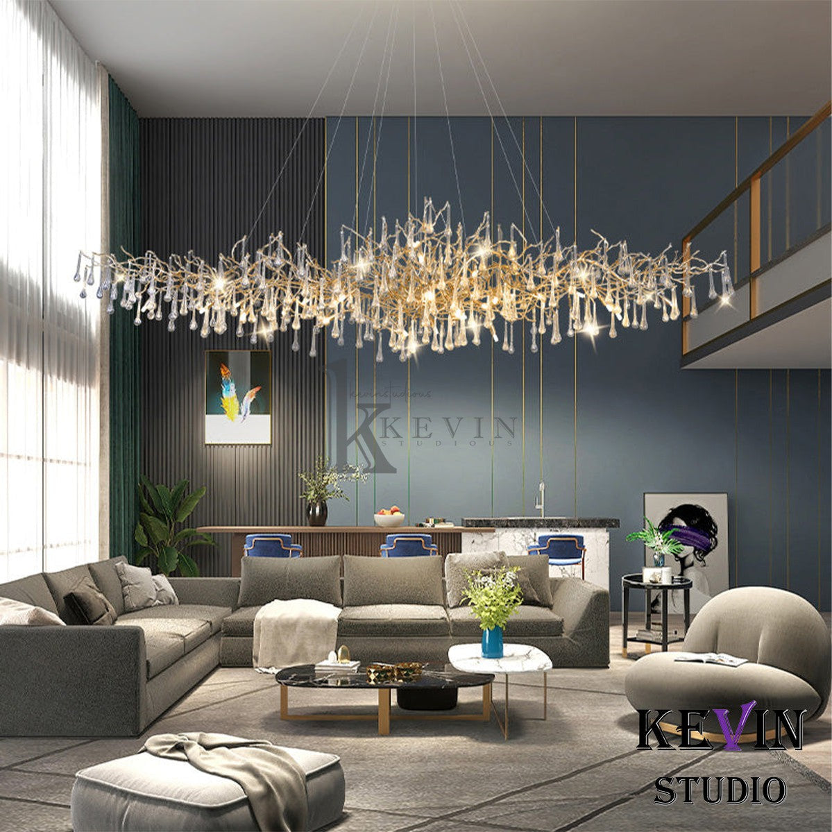 Alia Modern Crystal Teardrop Brass Branch Chandelier Branch Chandelier Kevin Studio Inc
