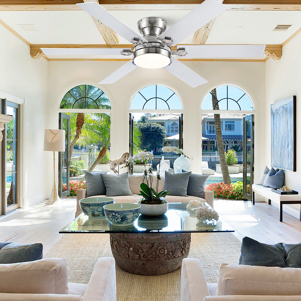 Modern Flush Mount Fans Light Ceiling Fans with Lights Black Low Profile Ceiling Fans 52“