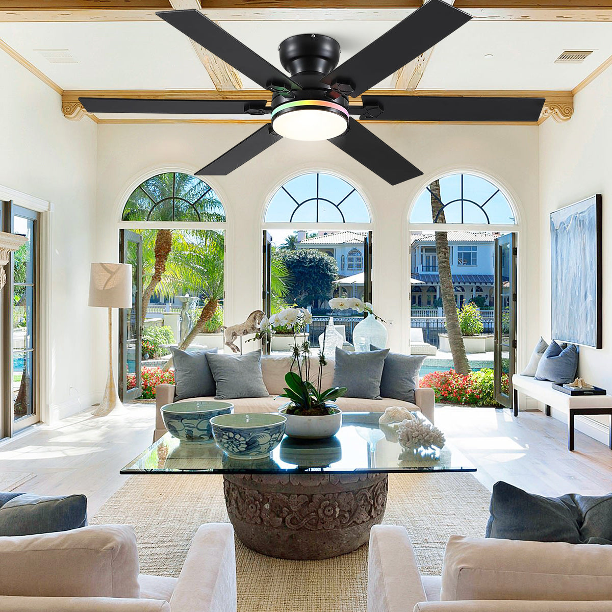 Modern Flush Mount Fans Light Ceiling Fans with Lights Black Low Profile Ceiling Fans 52“