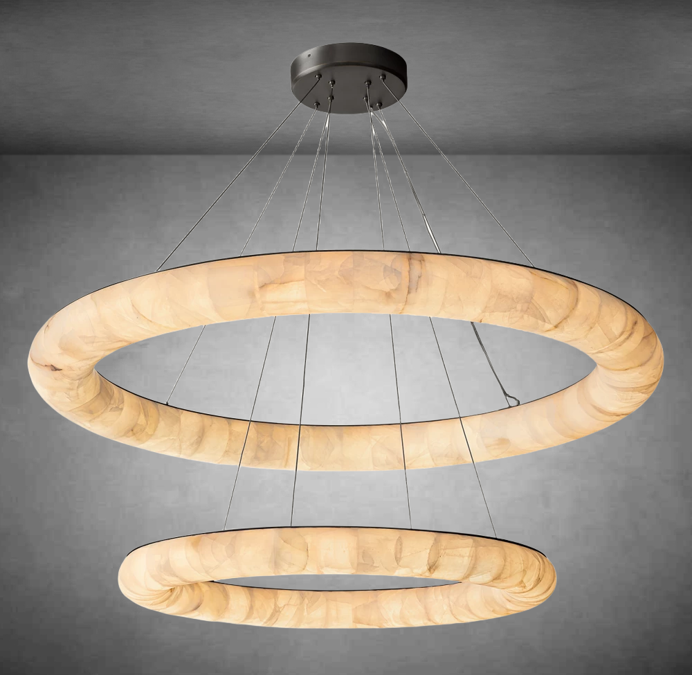 Rivaga Lisse Alabaster Two-Tiered Round Chandelier 61"