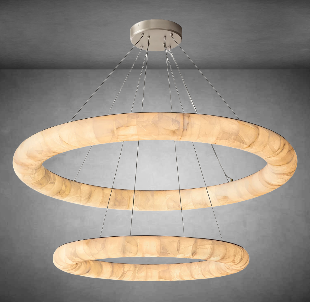 Rivaga Lisse Alabaster Two-Tiered Round Chandelier 61"