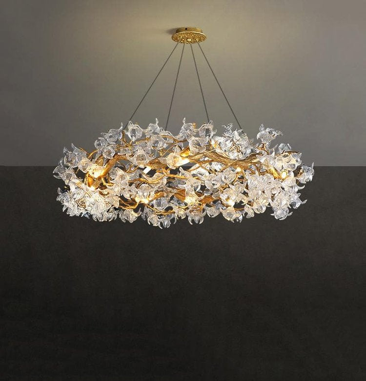Kevin Tree Branch Rystal Brass Branch Round Chandelier Chandeliers Kevinstudiolives W24"XH14"
