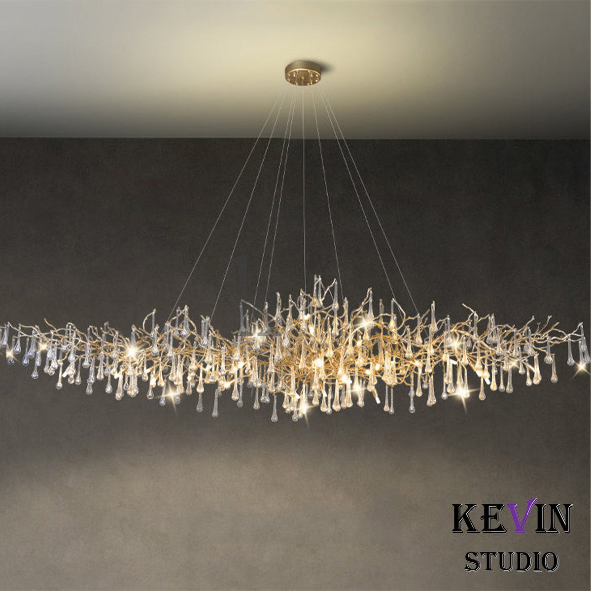 Alia Modern Crystal Teardrop Brass Branch Chandelier Branch Chandelier Kevin Studio Inc