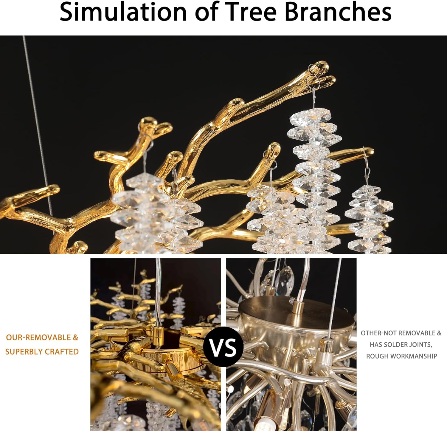 YUYI Modern Crystal Chandelier, Gold Tree Branch, 47.2" Round Luxury High Ceiling