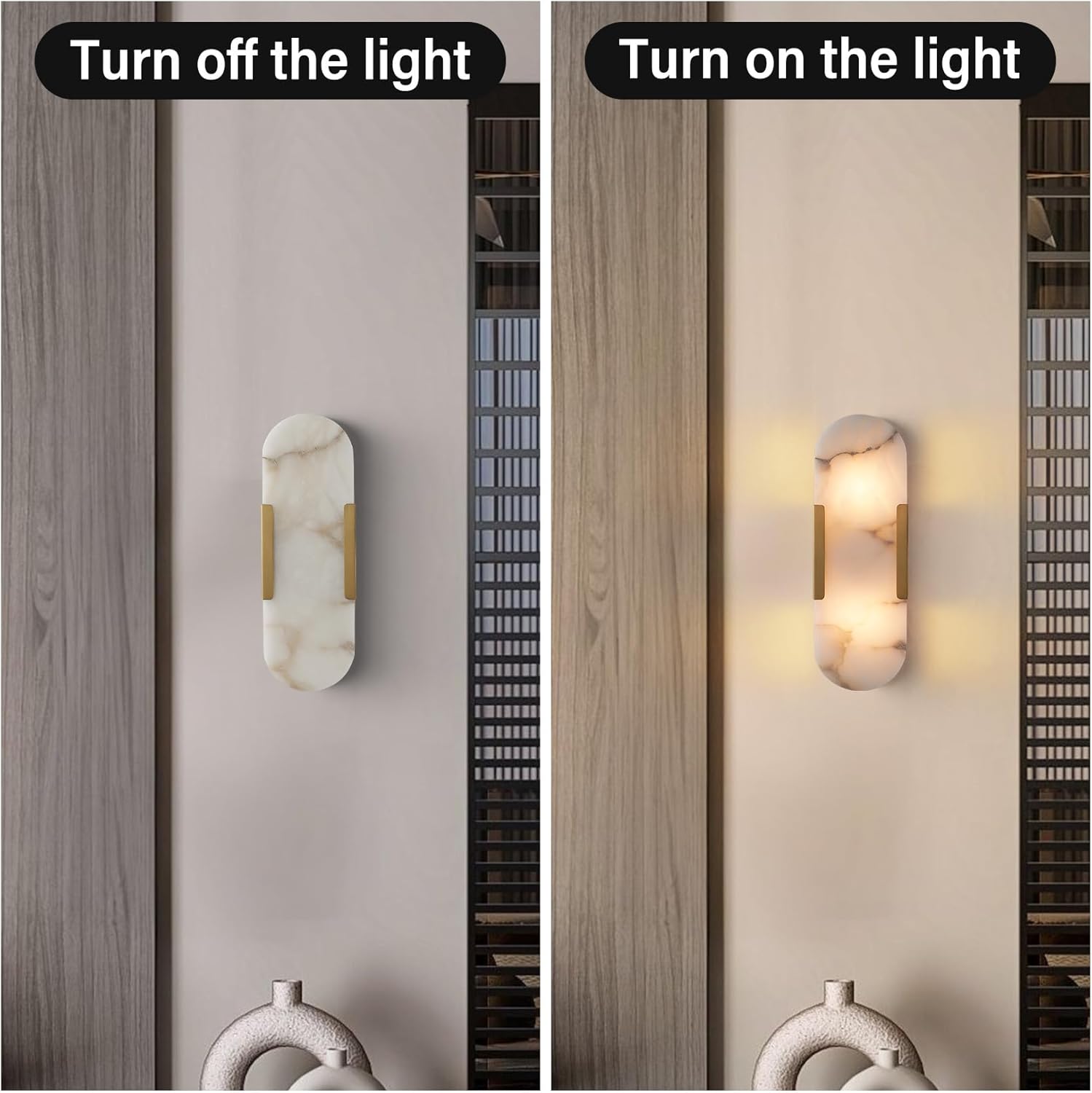 Elegant Alabaster Wall Sconces Set: Natural Marble Brass Bedside Lighting Fixtures