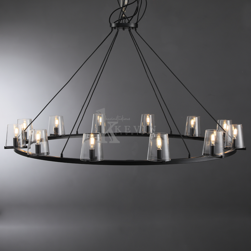 Korle Modern Round Clear Glass Chandelier 36", 48", 60" chandelier Kevin Studio Inc 60'' Matte Black