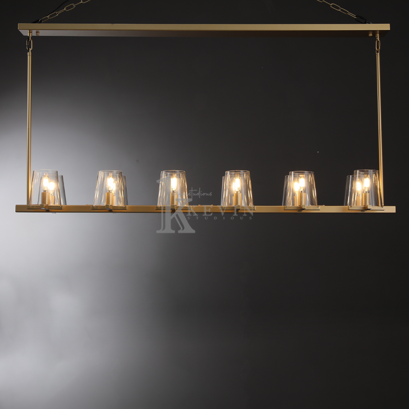 Korle Modern Clear Glass Linear Chandelier 49", 60" chandelier Kevin Studio Inc 60" Lacquered Burnished Brass