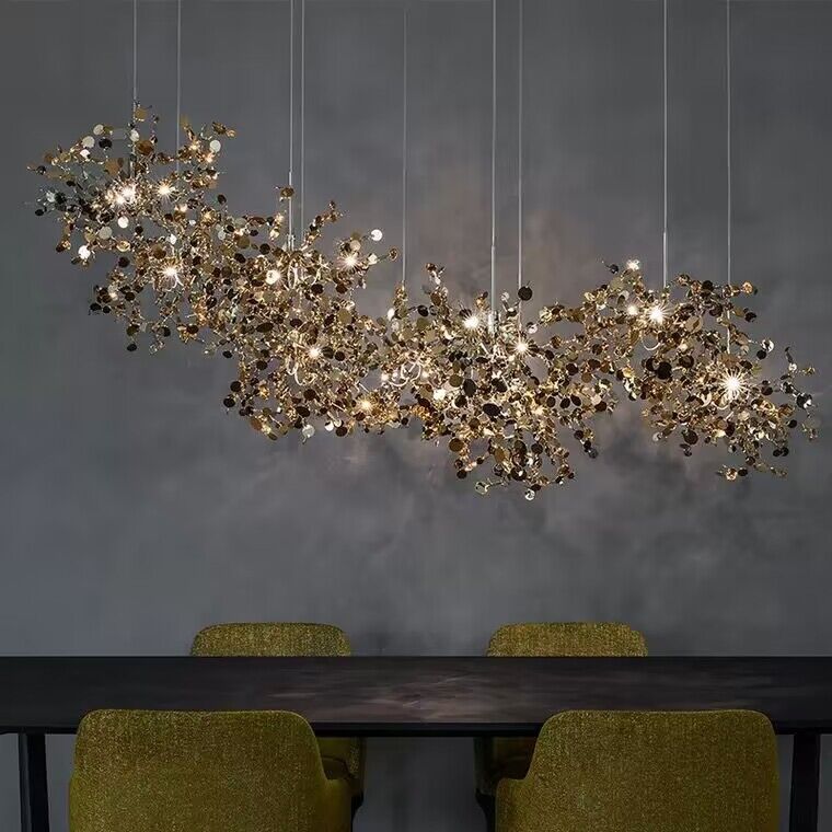 Nordic Modern Creative Fashion Stainless Steel Decorative Chandelier Dining / Living Room / Bar / Cafe Chandeliers Kevinstudiolives Long Disc Ceiling: 6 Lights D78.7"*H13.8"/30kg Gold Warm Light