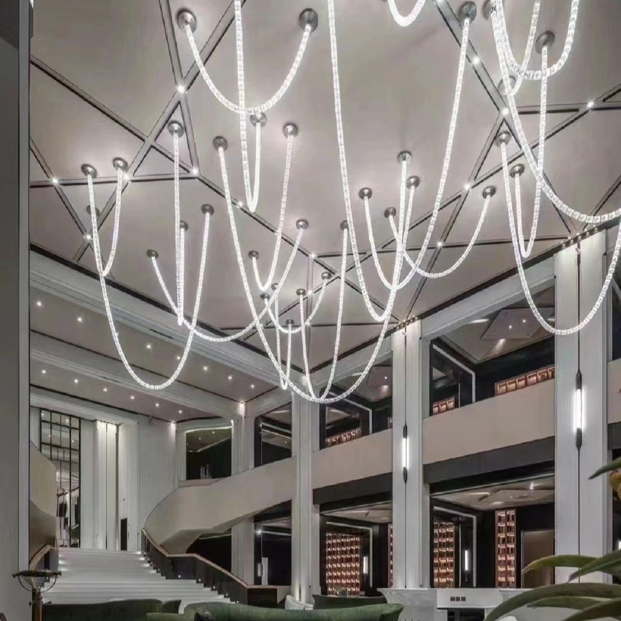 Luxury Crystal Beaded Long Chandelier for High Ceiling 12ft/10ft(customize) Pendant Light Kevin Studio