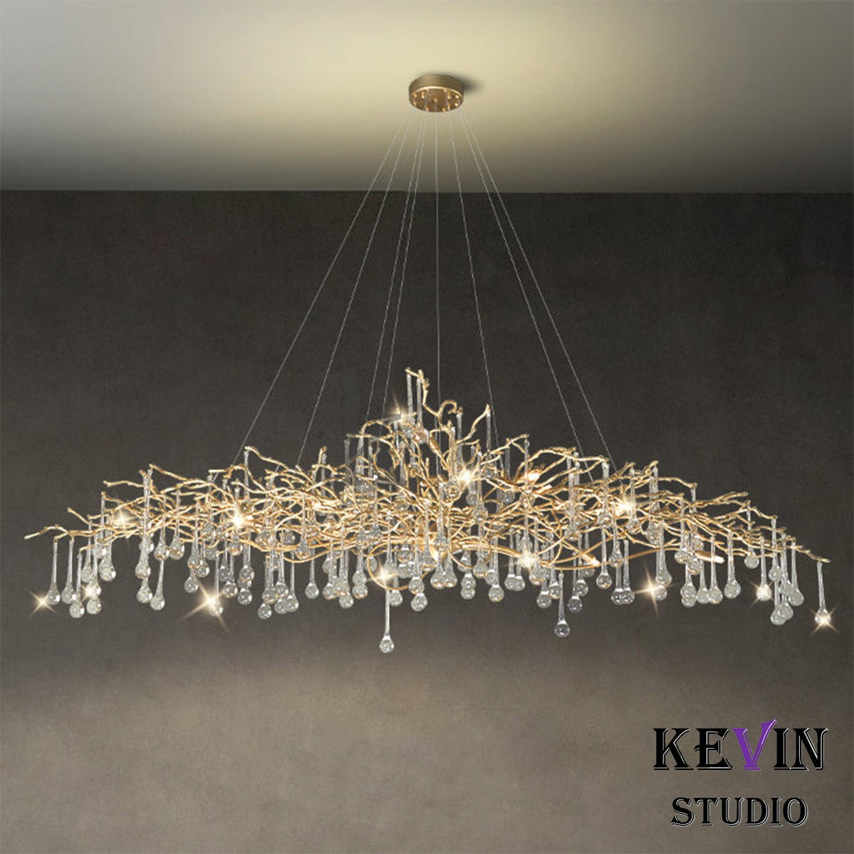 Alia Modern Crystal Teardrop Brass Branch Chandelier Branch Chandelier Kevin Studio Inc