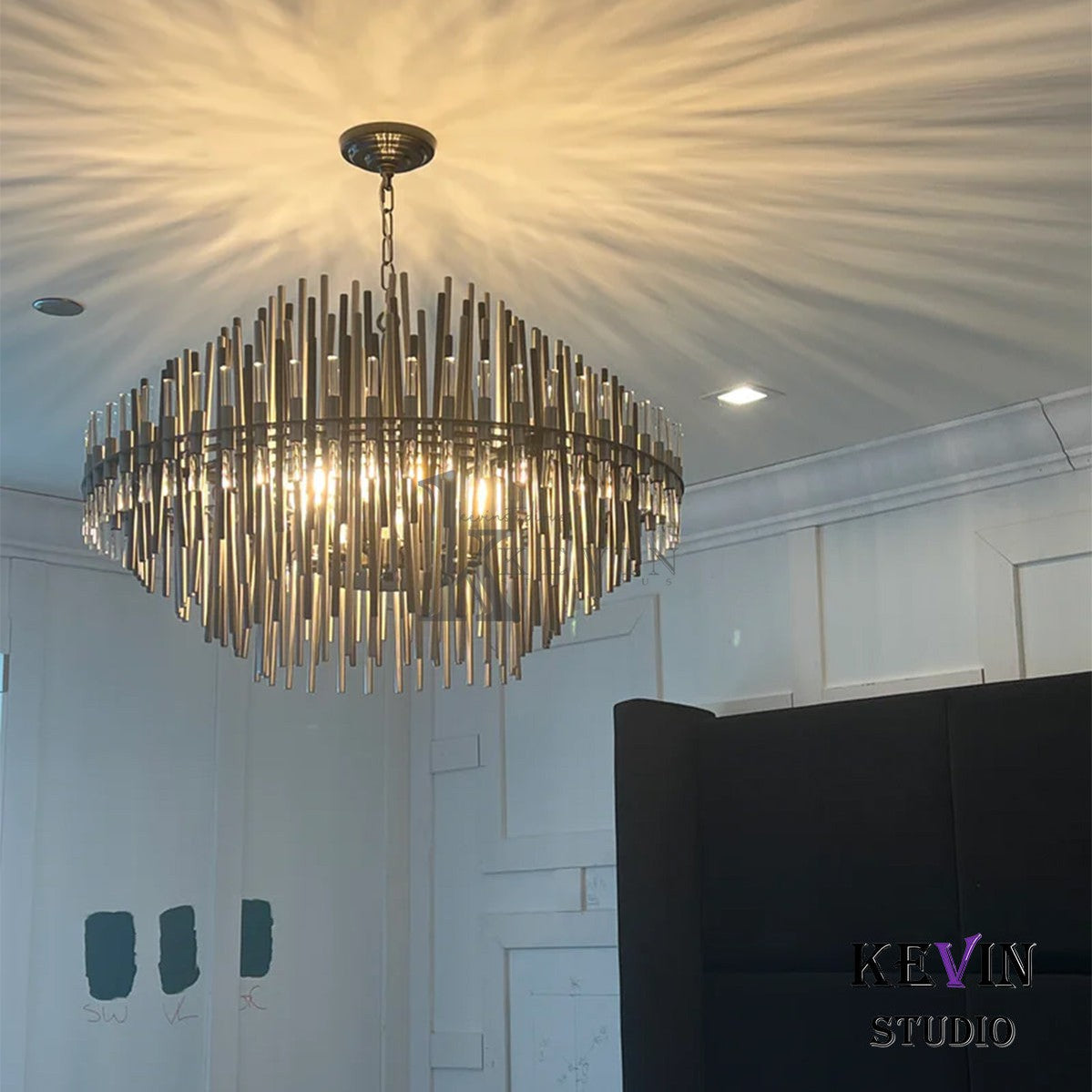 Odin Modern Round Brass Tubes Chandelier 24", 32", 42" chandelier Kevin Studio Inc