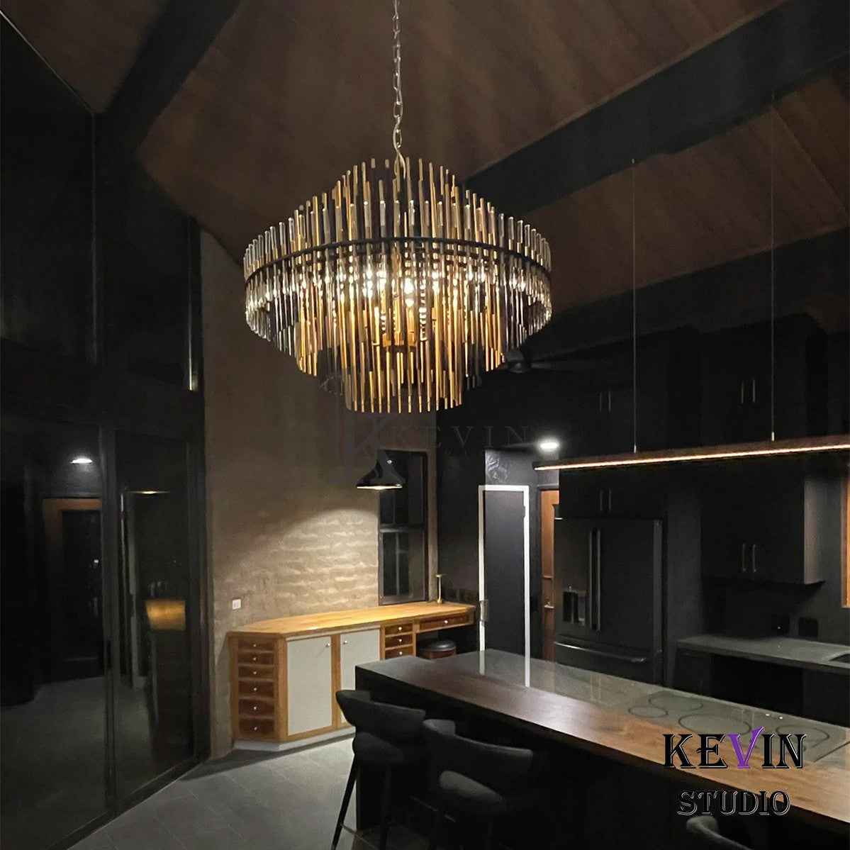 Odin Modern Round Brass Tubes Chandelier 24", 32", 42" chandelier Kevin Studio Inc