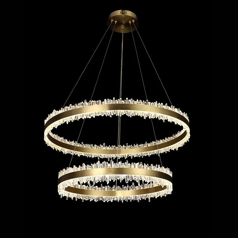 Capek Double Round Rings Quartz Crystal Chandelier Hanging Modern Chandelier for Living Room Chandelier Kevin Studio Inc Diam 31.5'' + 16''