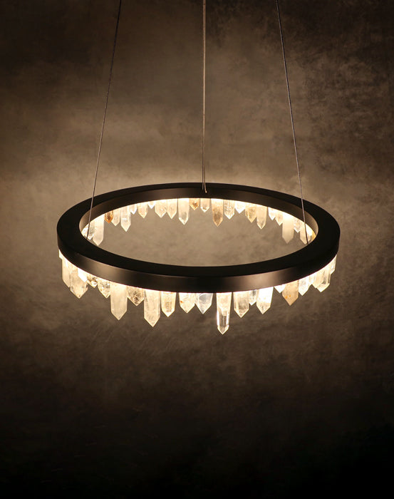 36 Inch Round Modern Chandelier Brass & Clear Geode Quartz Crystal Chandeliers Kevin Studio Inc