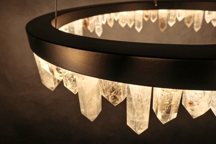 36 Inch Round Modern Chandelier Brass & Clear Geode Quartz Crystal Chandeliers Kevin Studio Inc