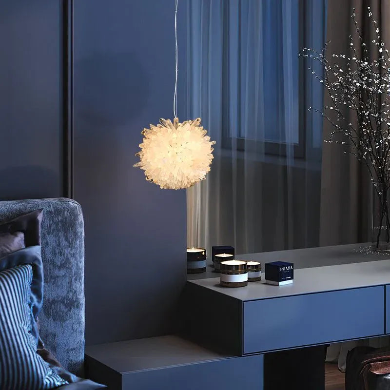 Clear Geode Quartz Crystal Ball Modern Pendant Light Chandelier Kevin Studio Inc