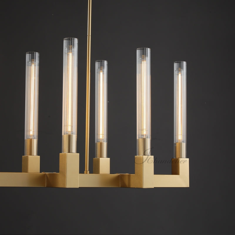 Cannel Glass Linear Chandelier 67"