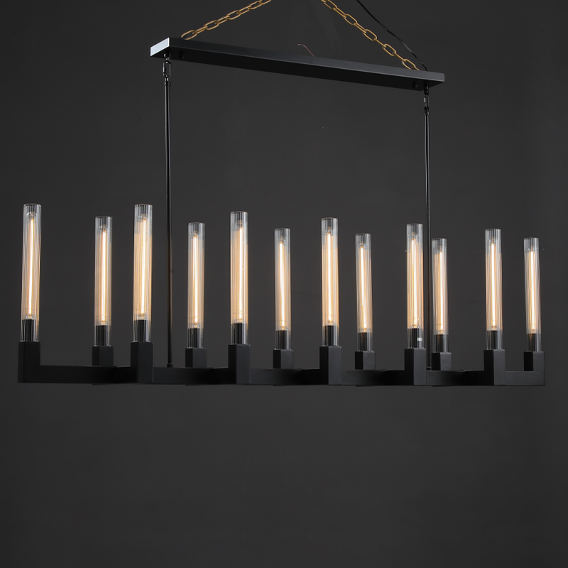 Cannel Glass Linear Chandelier 67"