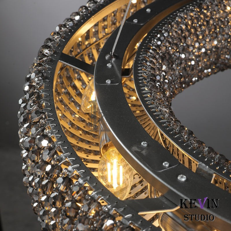 Notus Modern Halo Round Smoky Crystal Chandelier chandelier Kevin Studio Inc