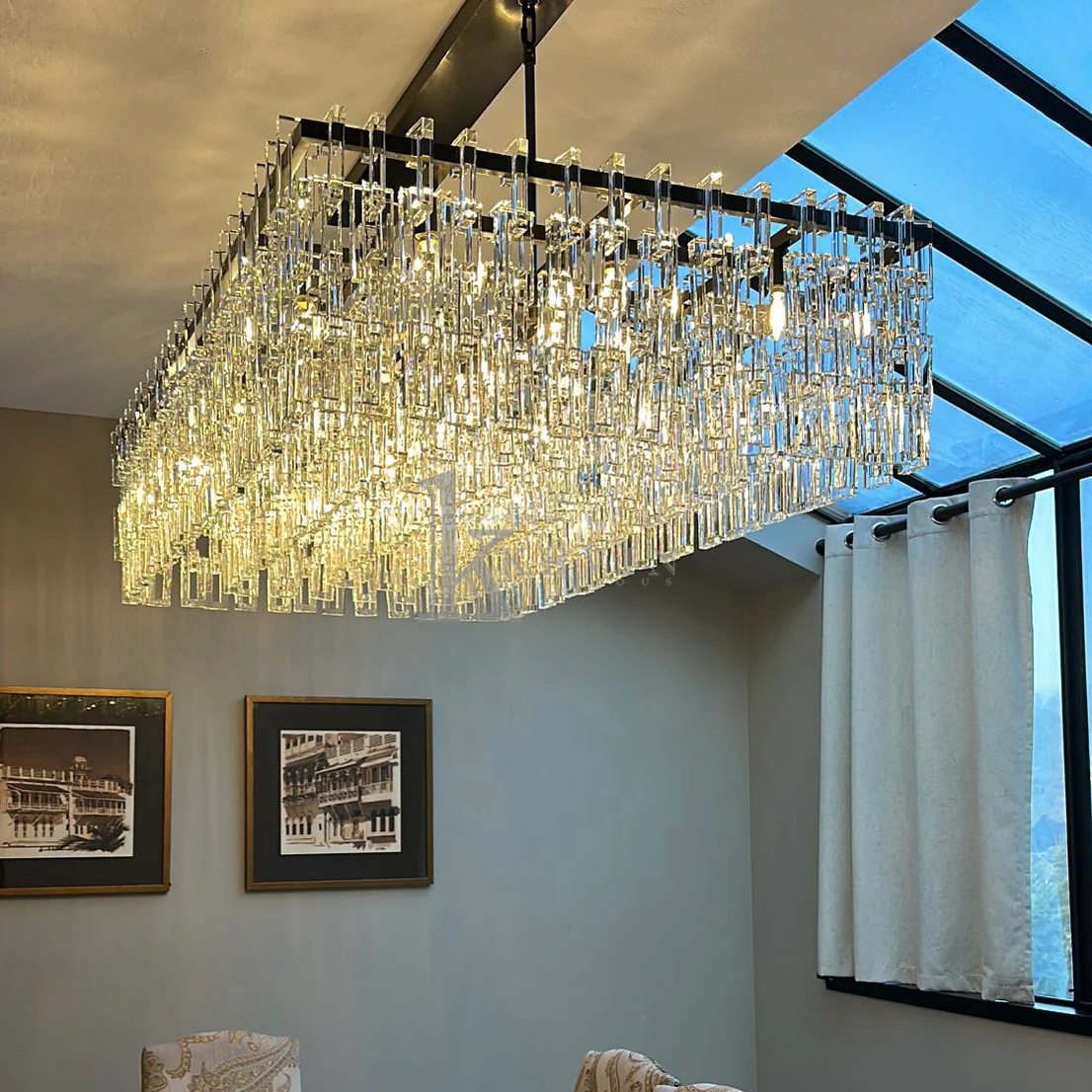 Momela Modern Crystal Rectangle Chandelier 60" Over Dining Table chandelier Kevin Studio Inc