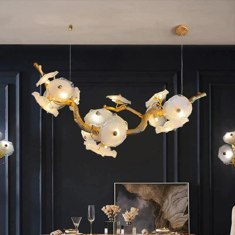 Modern Leaf Glass Flower Linear Branch Chandelier Island Chandelier Hermanlighting
