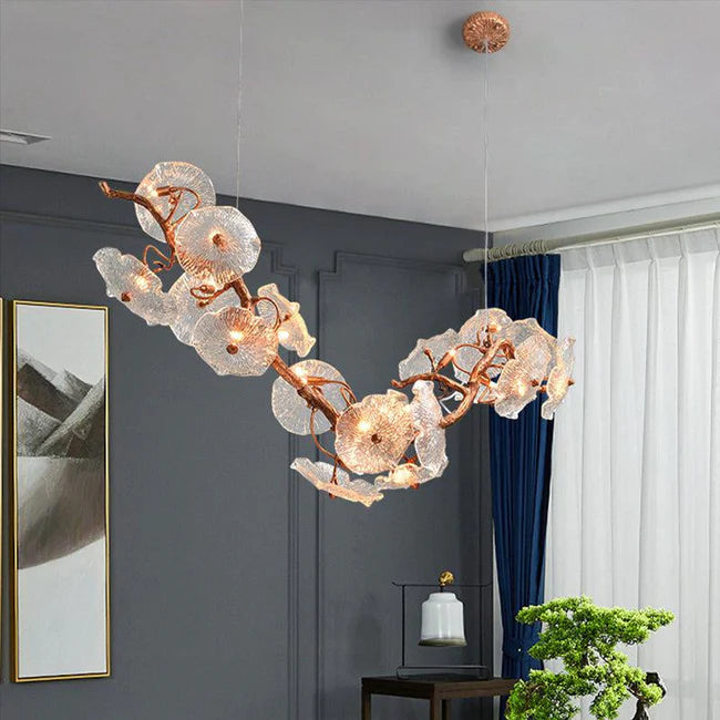 Modern Leaf Glass Flower Linear Branch Chandelier Island Chandelier Hermanlighting