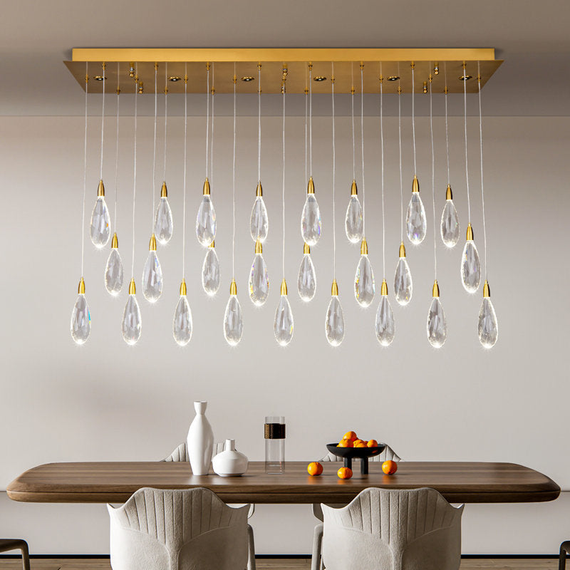 Naleya 31-Light Height Adjustable Rectangle Raindrop Chandelier for Dining Room