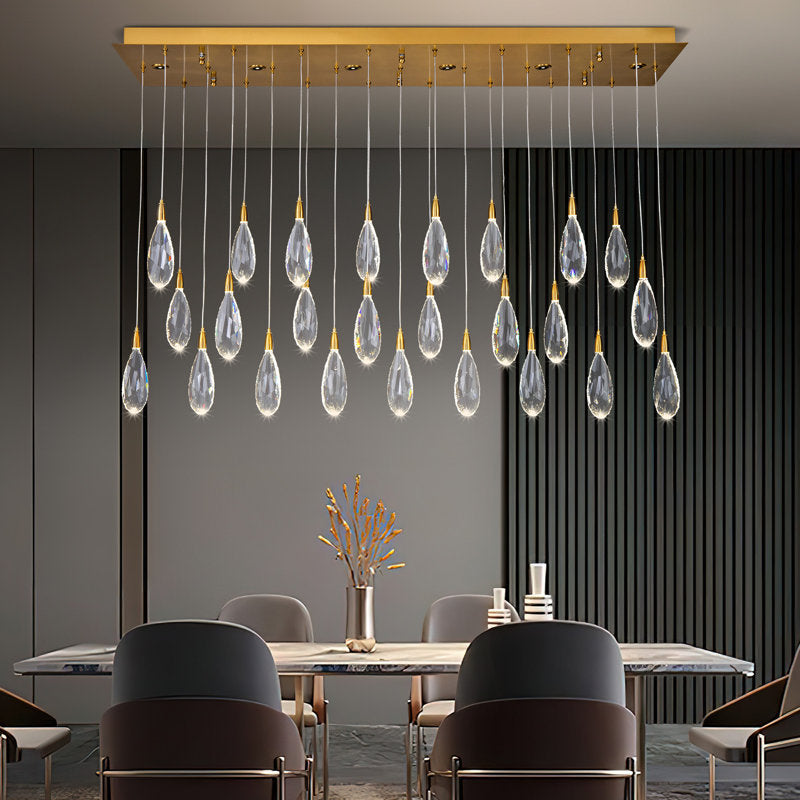 Naleya 31-Light Height Adjustable Rectangle Raindrop Chandelier for Dining Room