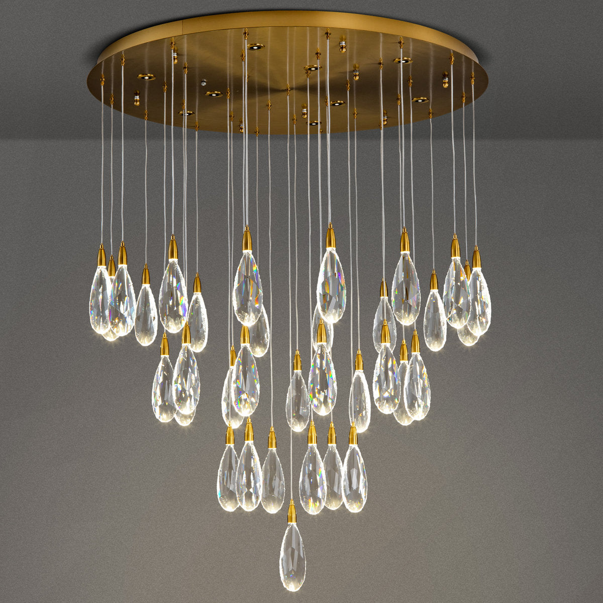 Naleya 43-Light Height Adjustable Round Raindrop Chandelier for Dining Room