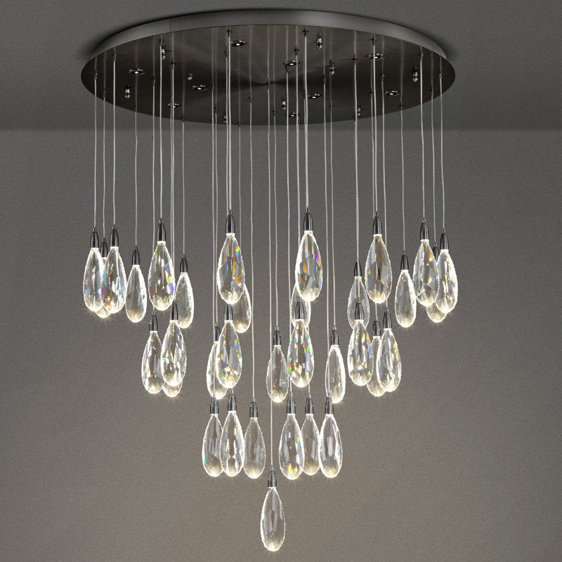 Naleya 43-Light Height Adjustable Round Raindrop Chandelier for Dining Room