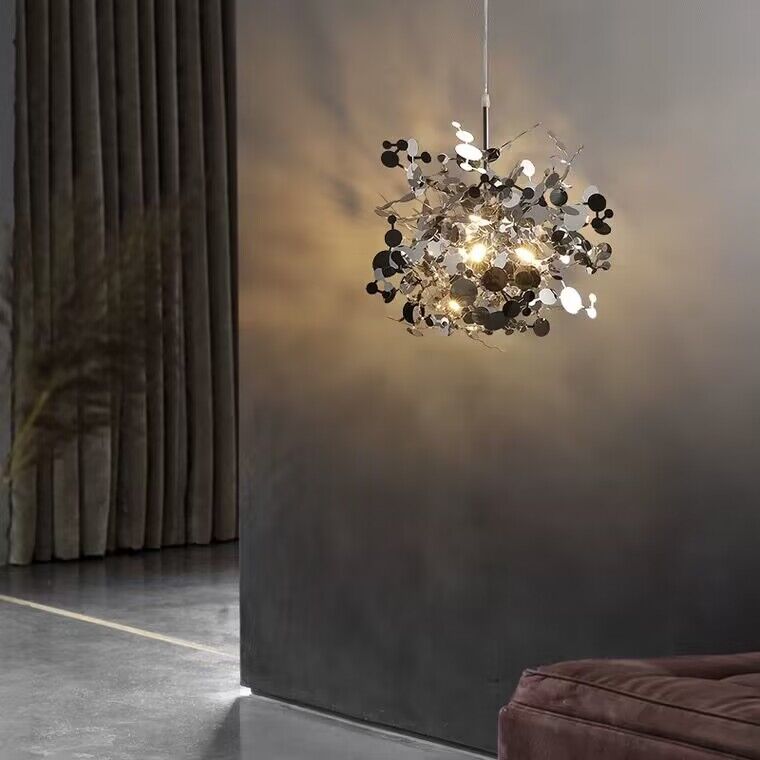 Nordic Modern Creative Fashion Stainless Steel Decorative Chandelier Dining / Living Room / Bar / Cafe Chandeliers Kevinstudiolives Round Disc Ceiling: 3 Lights D27.6"*H21.7" Silver Warm Light