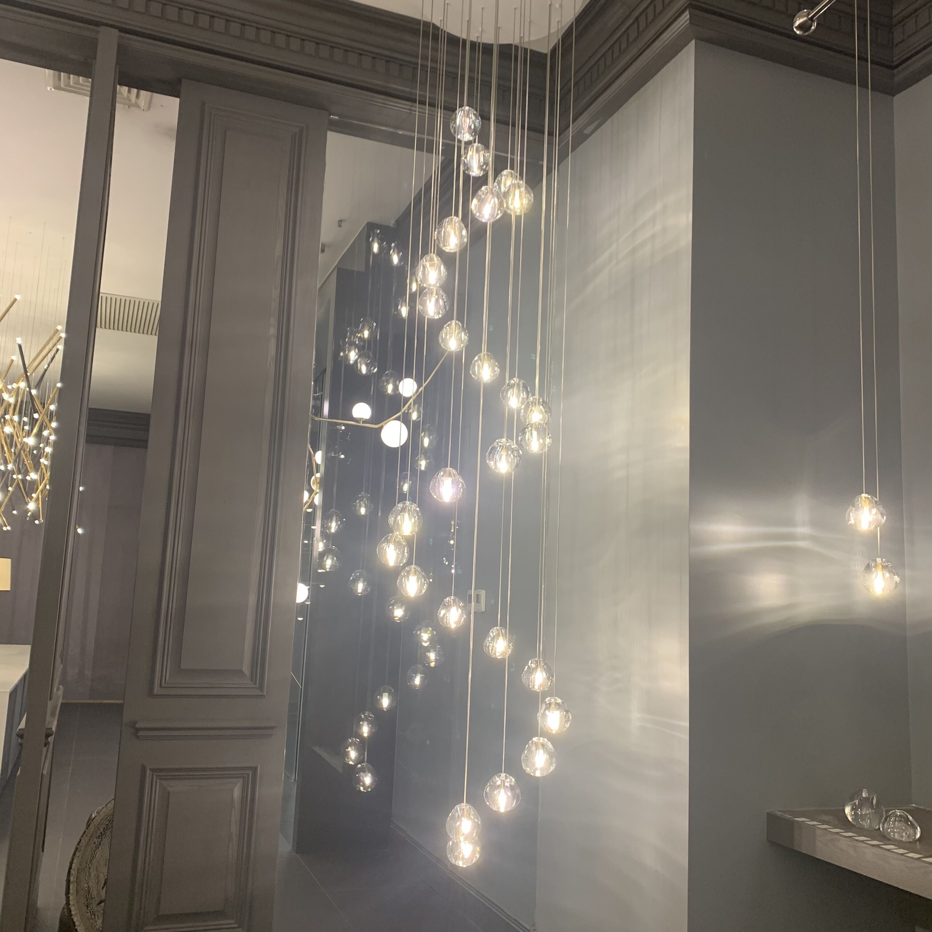 American Cascade Spiral Cherry Crystal Air bubbles Pendant Chandelier for Staircase Chandeliers Kevinstudiolives 36 Lights H78.7"*D27.6" Warm Light