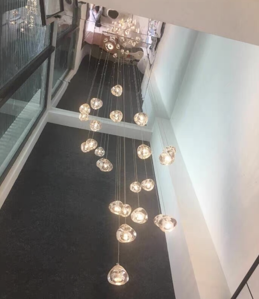 American Cascade Spiral Cherry Crystal Air bubbles Pendant Chandelier for Staircase Chandeliers Kevinstudiolives 26 Lights: H78.7"*D19.7" Warm Light