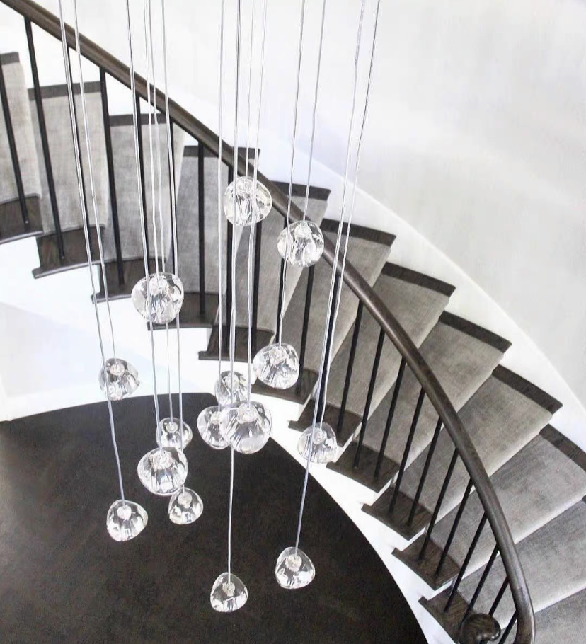 American Cascade Spiral Cherry Crystal Air bubbles Pendant Chandelier for Staircase Chandeliers Kevinstudiolives 7 Lights: H39.4"*D7.9" Warm Light