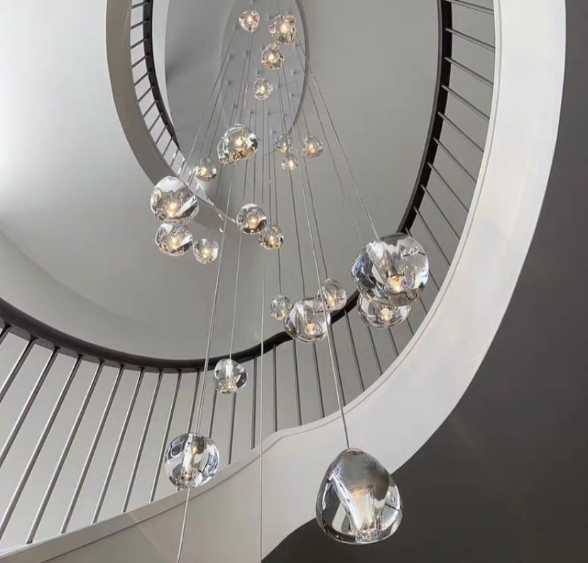 American Cascade Spiral Cherry Crystal Air bubbles Pendant Chandelier for Staircase Chandeliers Kevinstudiolives 14 Lights: H59.1"*D15" Warm Light