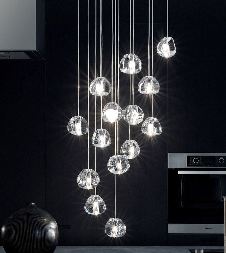 American Cascade Spiral Cherry Crystal Air bubbles Pendant Chandelier for Staircase Chandeliers Kevinstudiolives 3 Lights: H39.4"*D5.9" Warm Light