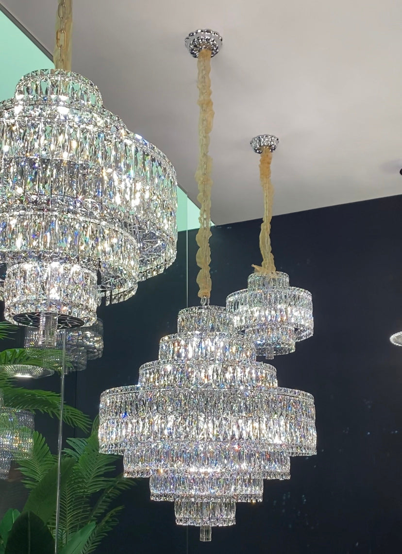 Delicate Light Luxury Multi-layers Silver Round Crystal Chandelier For Living/Dining Room/Bedroom/Cloakroom Chandeliers, Dining Room Kevinstudiolives