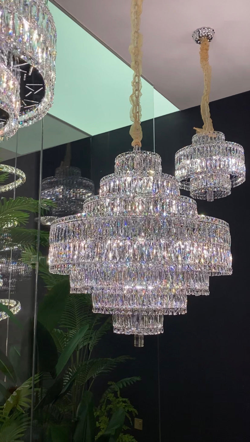 Delicate Light Luxury Multi-layers Silver Round Crystal Chandelier For Living/Dining Room/Bedroom/Cloakroom Chandeliers, Dining Room Kevinstudiolives