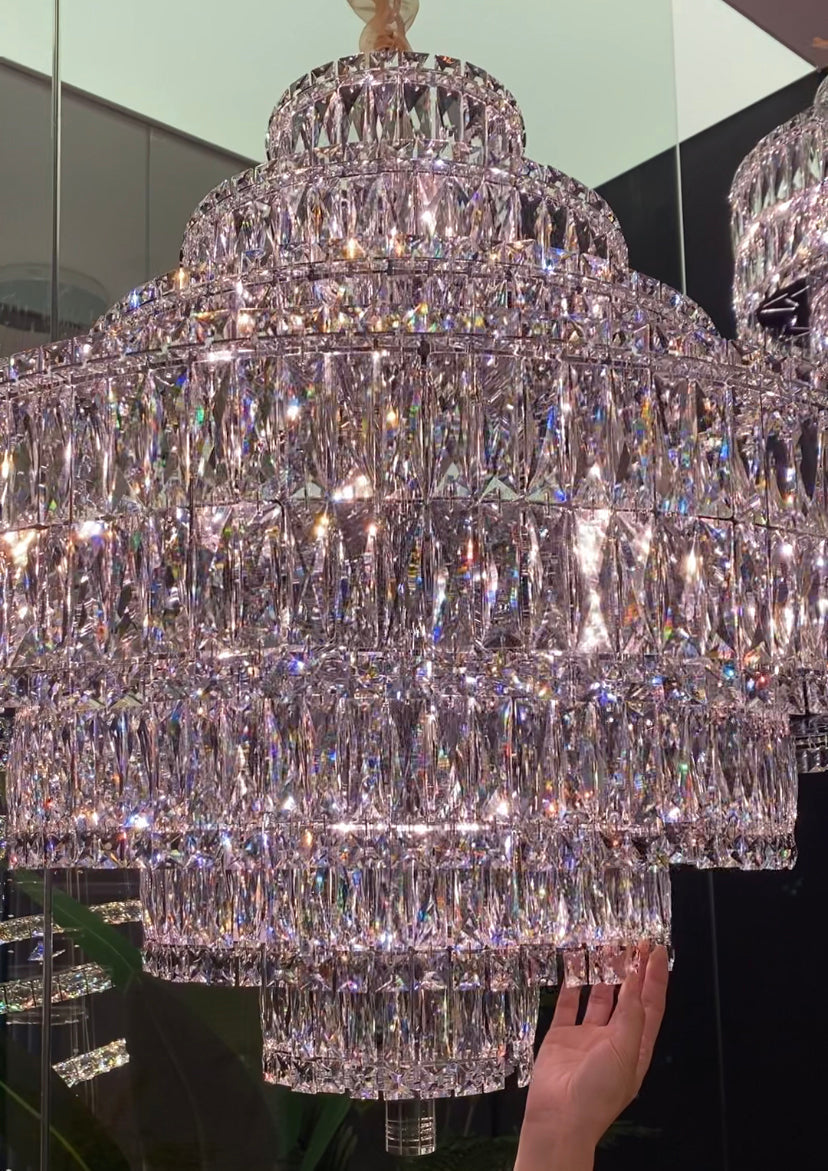 Delicate Light Luxury Multi-layers Silver Round Crystal Chandelier For Living/Dining Room/Bedroom/Cloakroom Chandeliers, Dining Room Kevinstudiolives