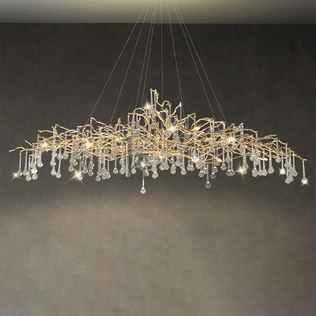 Alia Modern Crystal Teardrop Brass Branch Chandelier Branch Chandelier Kevin Studio Inc