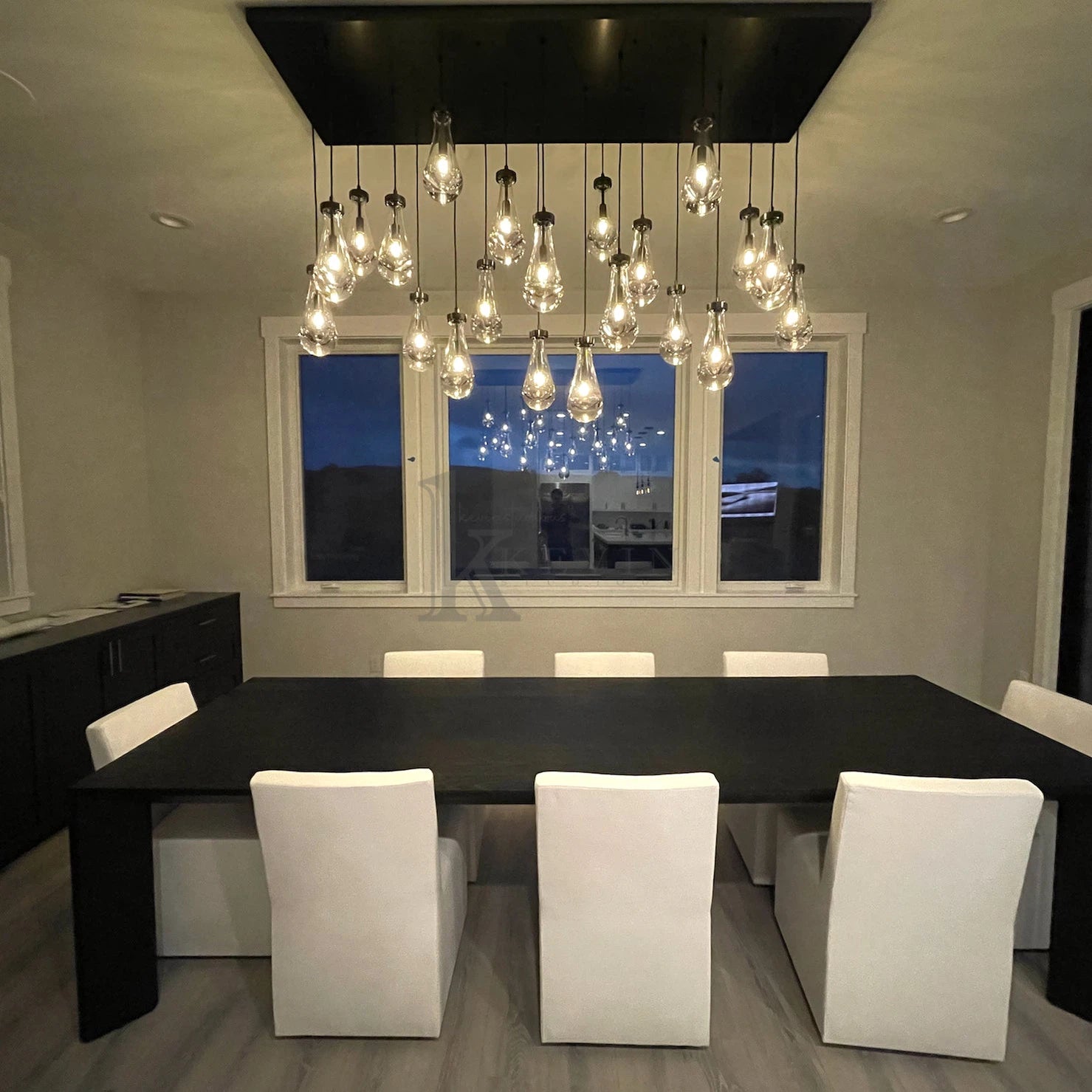 Camelia Raindrop Modern Linear Chandelier 54‘’, 72" chandelier Kevin Studio Inc